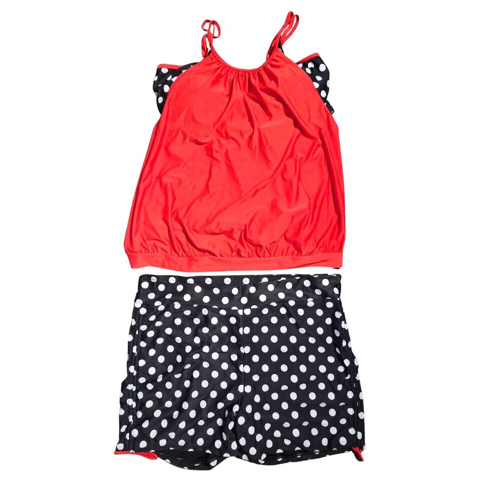 NEW | Hanna Nikole | Red & White Polka Dot Skirted Tummy Control Swimsuit | 26W